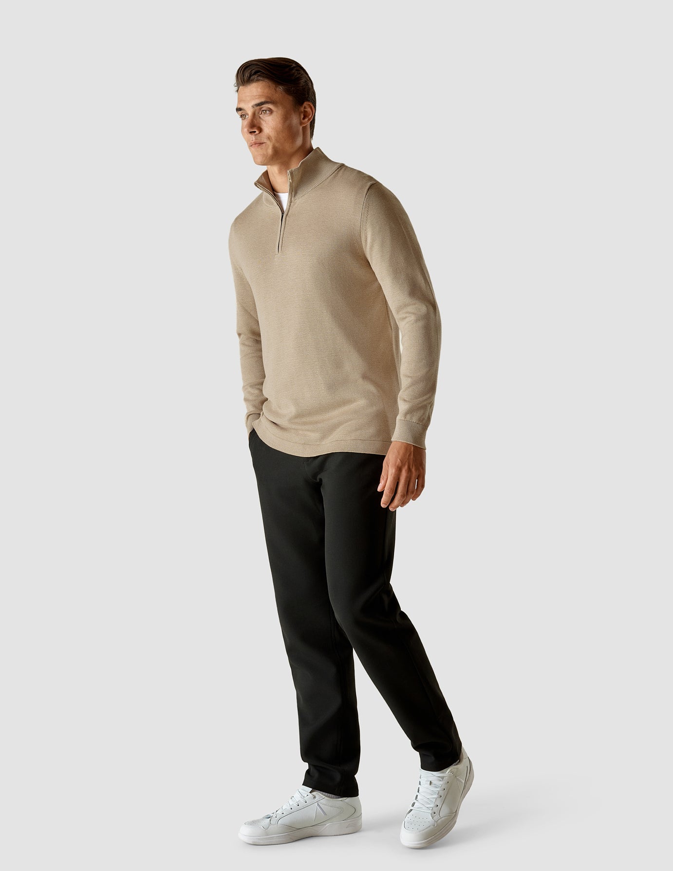 Fine Knit Half Zip Khaki Molinaire